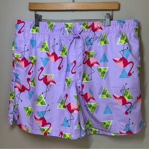George Flamingo Swim Trunks, Purple Flamingo Print, XL, Like New